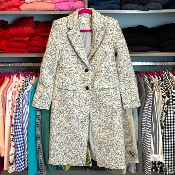 Loft 38% wool white/black/gray boucle long coat size XS - Picture 1 of 3